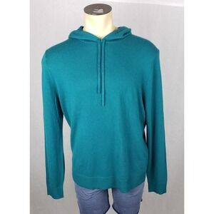 The Commons Men XL Teal Green 100% Cashmere Sweater Hoodie Cozy Holiday Giftable